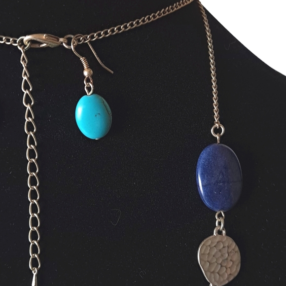 Blue Labrodite Turquoise Stone Necklace Earring Set - Picture 2 of 4